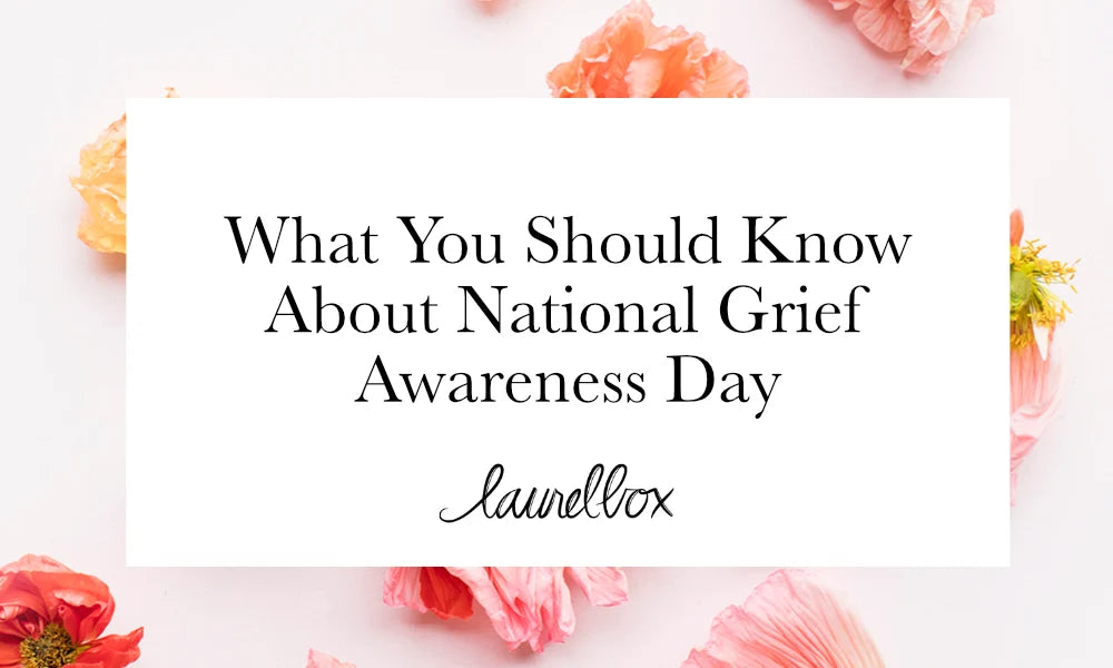 Text on a white background reading 'What You Should Know About National Grief Awareness Day' with pink flowers.