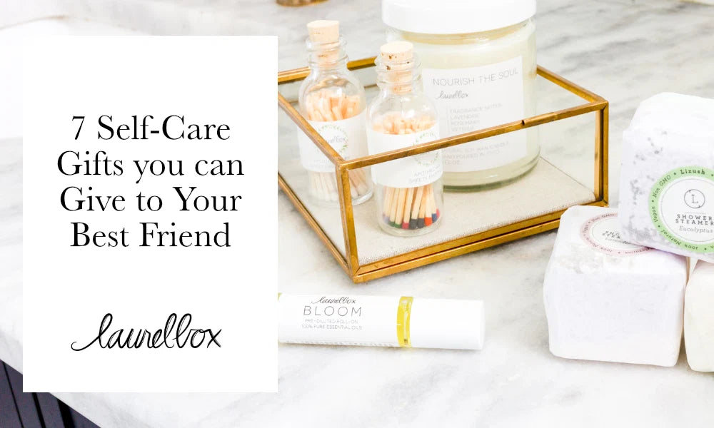 Glass container with candles and matches, white shower steamers, and essential oil; 7 Self-Care Gifts you can Give to Your Best Friend.