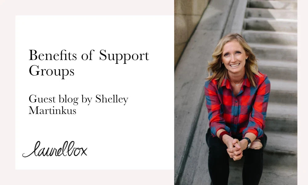 Woman in a plaid shirt sitting on stairs, featured in Benefits of Support Groups: Guest Blog by Shelley Martinkus.