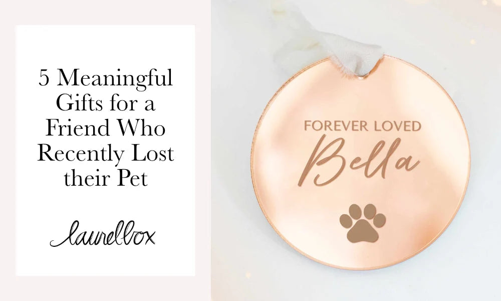 Circular rose gold memorial pet tag with engraved text "FOREVER LOVED Bella" and a paw print design. 5 Meaningful Gifts for a Friend Who Recently Lost their Pet.