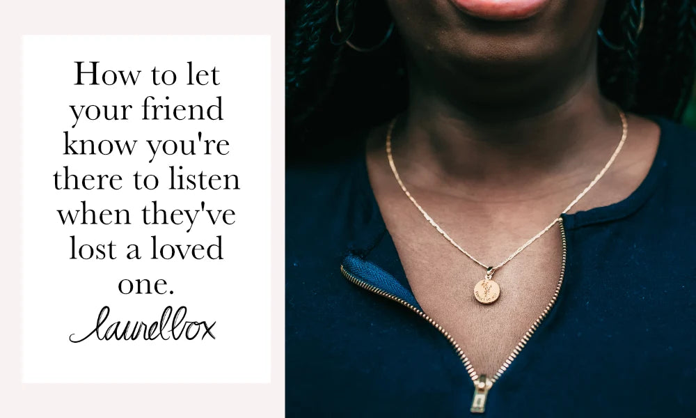 A close-up of a person wearing a gold necklace with a circular pendant, against a background with a supportive quote.