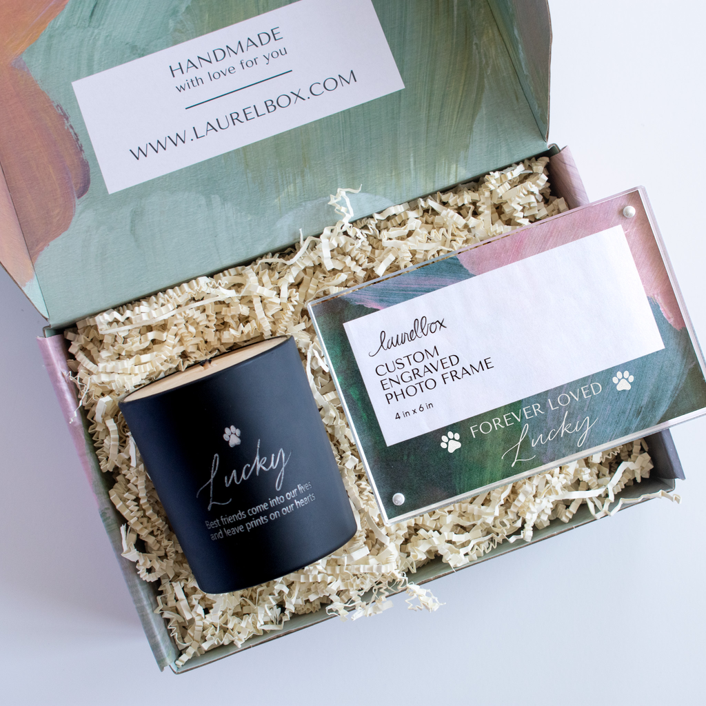 邦楽 Dear Loving Memorial box & BEST Pet Memorial Engraved Frame & Candle Gift | Pets | laurelbox