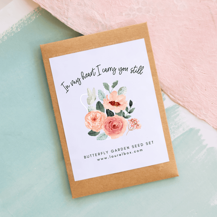 Brown paper seed packet with floral design, labeled &