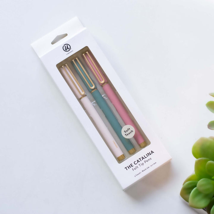 One Day at a Time Gift Box with three felt tip pens in pastel colors, packaged in a white box with gold accents.