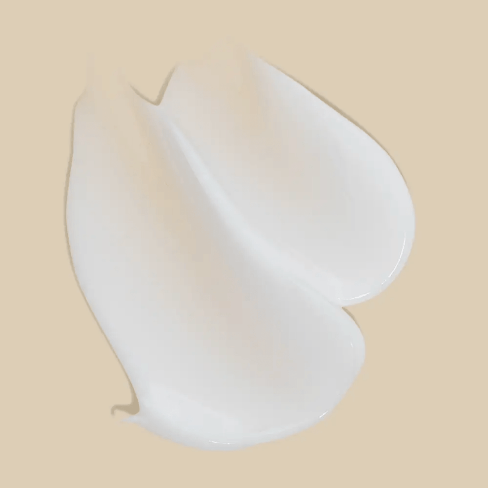White creamy texture of Shea Butter Hand Cream on a light background, showcasing its smooth, thick consistency.